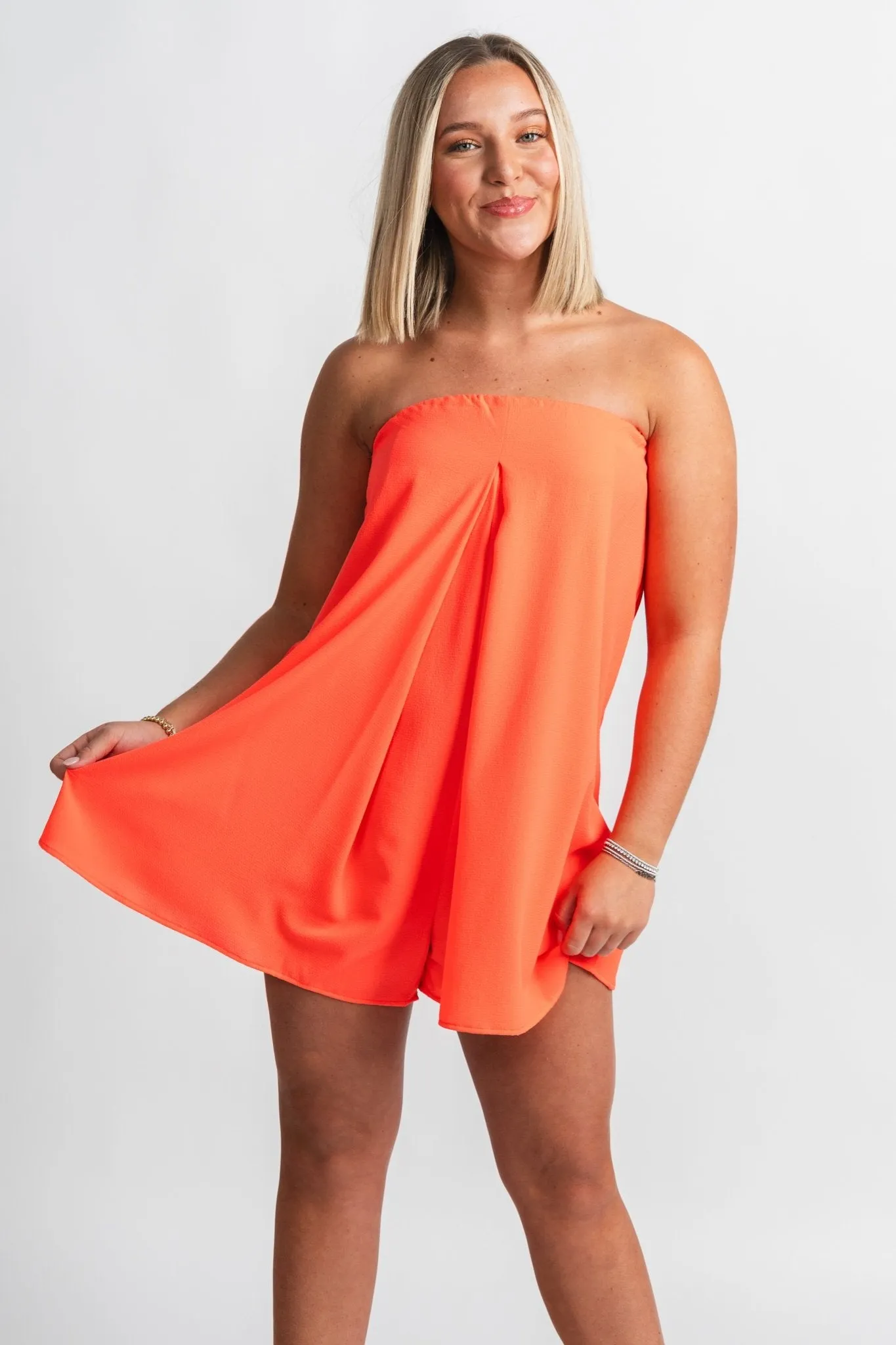 Strapless romper coral