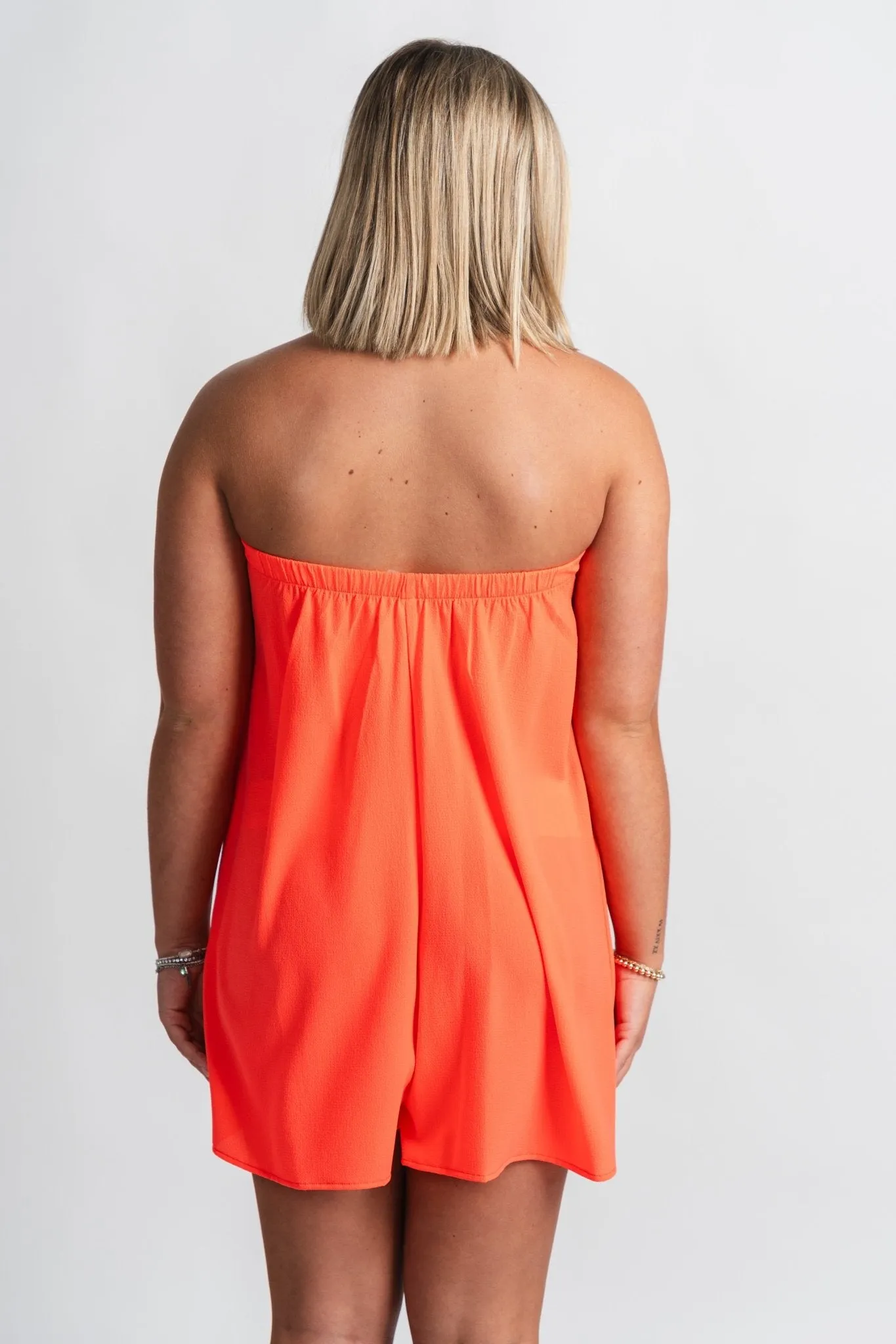 Strapless romper coral