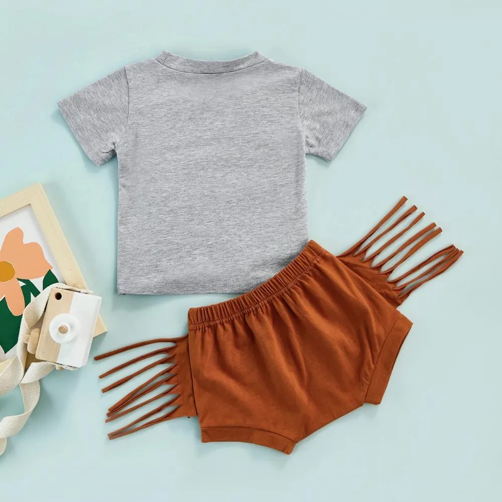Summer Baby Boy Set Letter Print Top Fringed Shorts Set Baby Wholesale Clothes