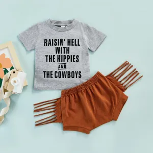 Summer Baby Boy Set Letter Print Top Fringed Shorts Set Baby Wholesale Clothes