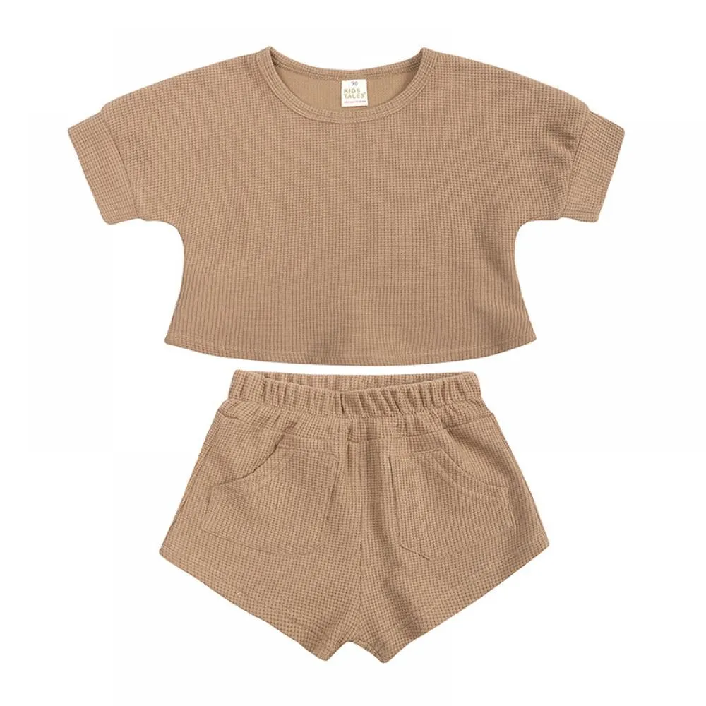 Summer Baby Waffle Top Pants Two-piece Set Wholesale
