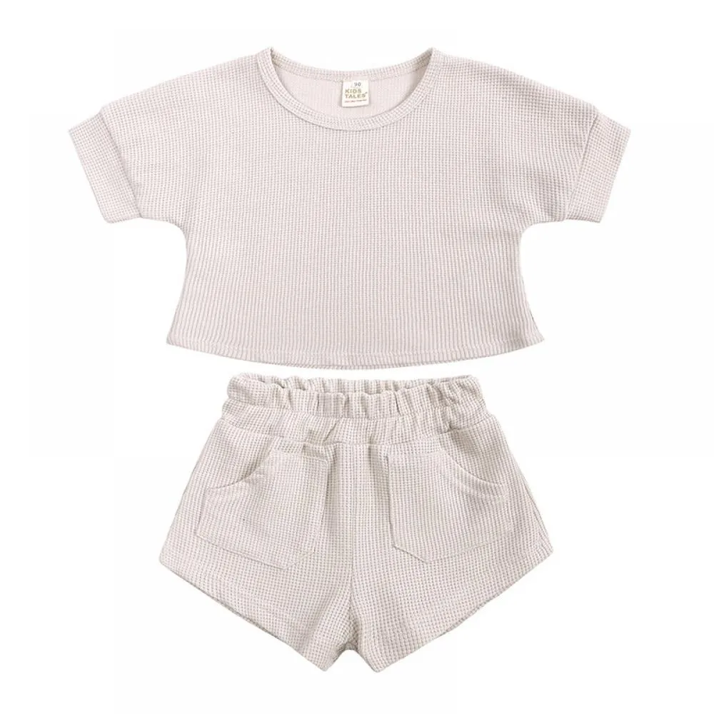 Summer Baby Waffle Top Pants Two-piece Set Wholesale