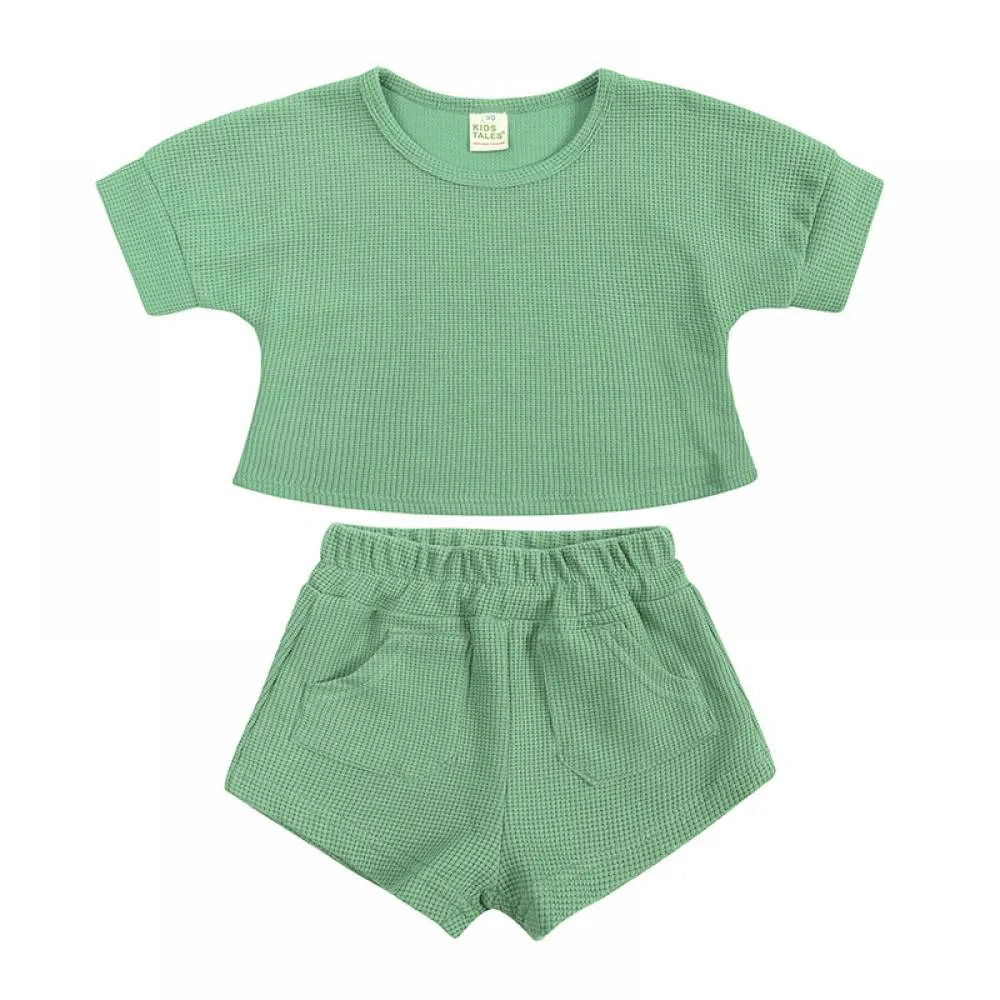 Summer Baby Waffle Top Pants Two-piece Set Wholesale