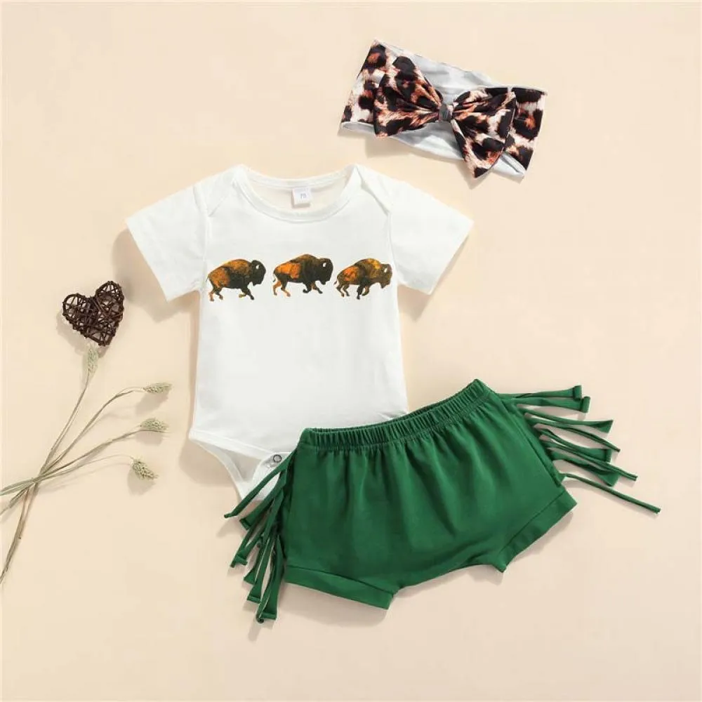 Summer Boys And Girls Rompers Fringed Shorts Hairband Set Baby Wholesale Children Clothing