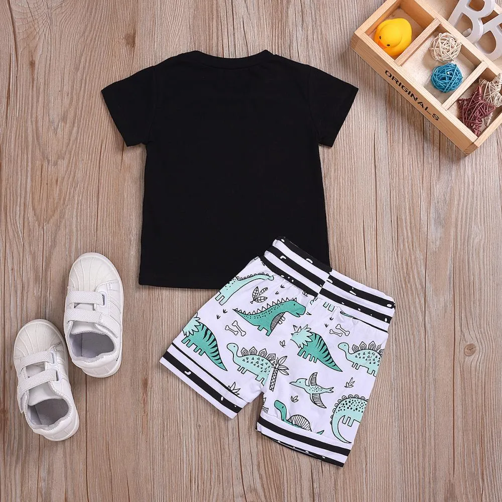 Summer Boys Outfit Dinosaur Print Short Sleeve T-Shirt Outfit Wholesale Baby Boy Clothes