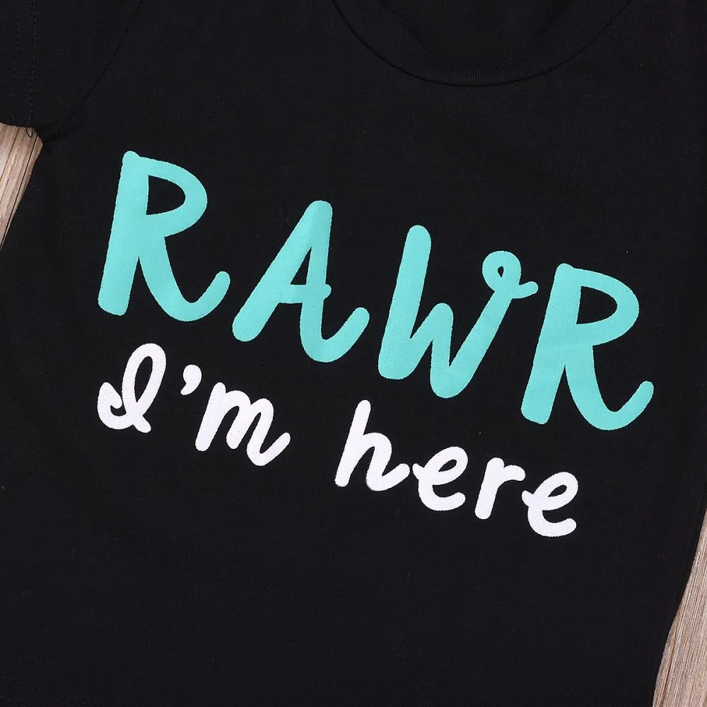 Summer Boys Outfit Dinosaur Print Short Sleeve T-Shirt Outfit Wholesale Baby Boy Clothes