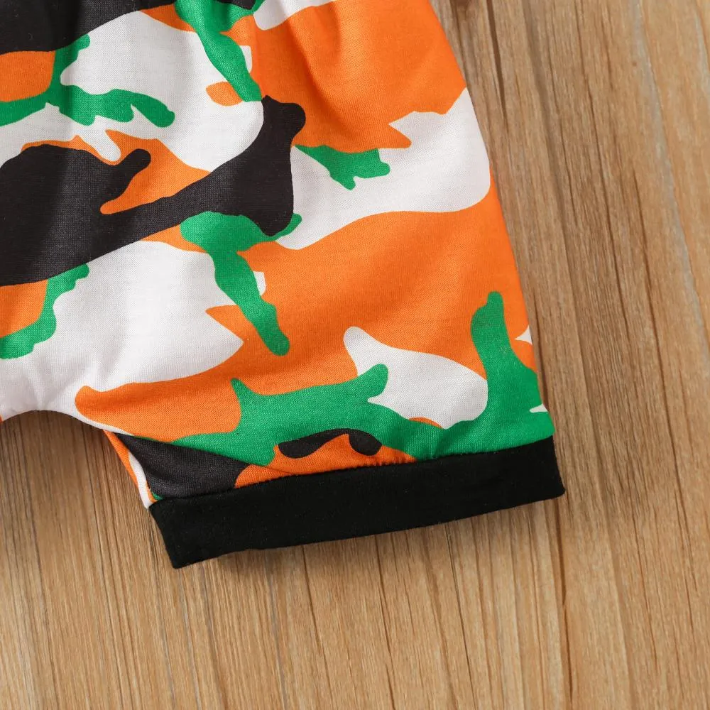 Summer Kids Set Letter Camo Print Hoodie Shorts Set Wholesale Baby Boy Clothes