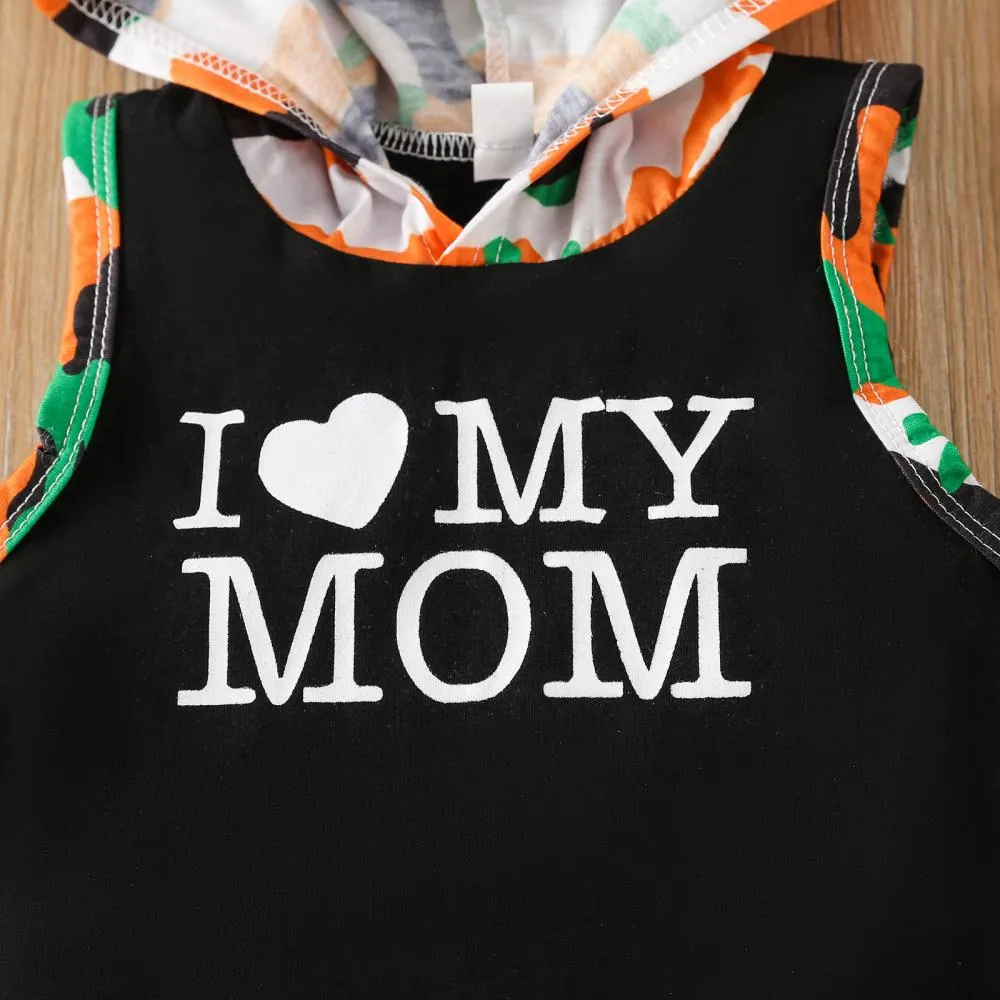 Summer Kids Set Letter Camo Print Hoodie Shorts Set Wholesale Baby Boy Clothes
