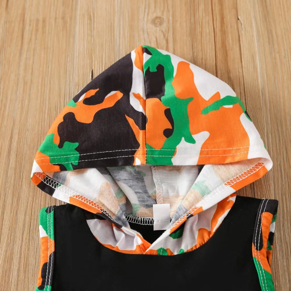 Summer Kids Set Letter Camo Print Hoodie Shorts Set Wholesale Baby Boy Clothes