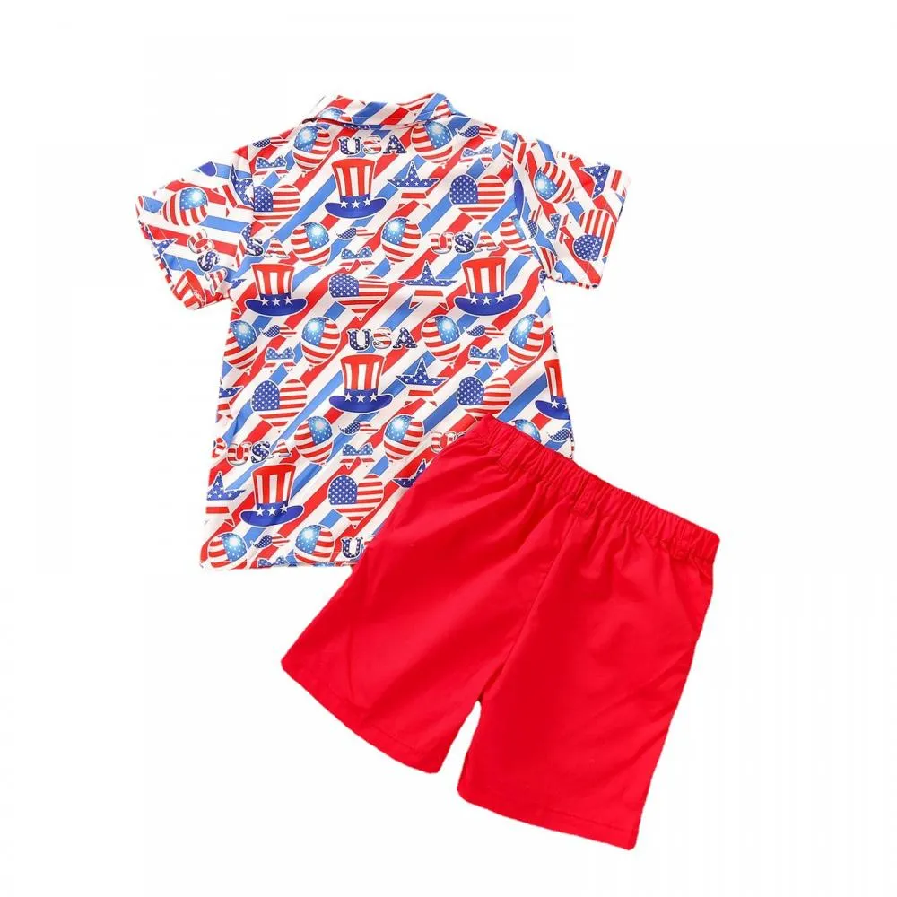 Summer Suit Boy Lapel Short Sleeve Shorts Independence Day Children's Clothing Wholesale Baby Children Clothes