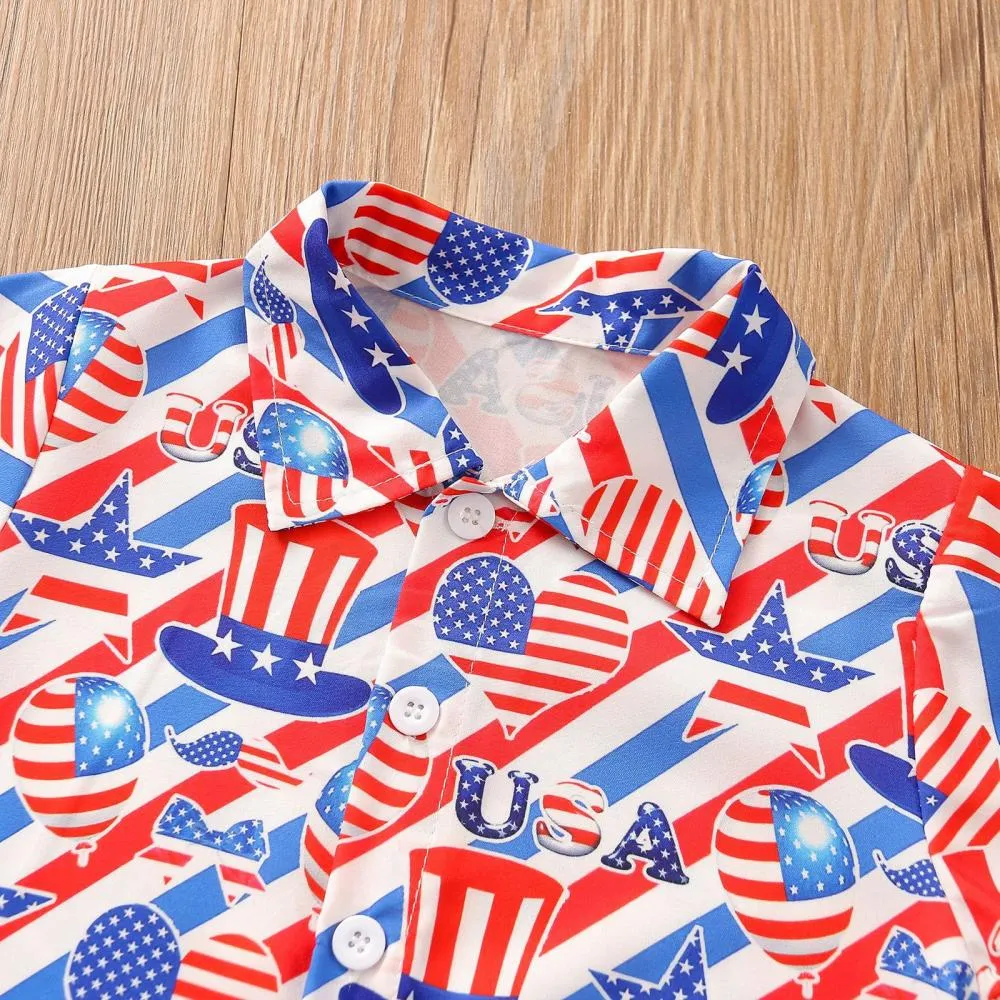 Summer Suit Boy Lapel Short Sleeve Shorts Independence Day Children's Clothing Wholesale Baby Children Clothes