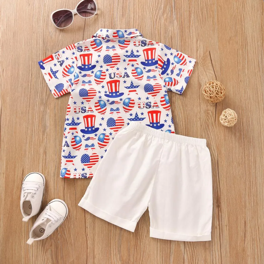 Summer Suit Boy Lapel Short Sleeve Shorts Independence Day Children's Clothing Wholesale Baby Children Clothes