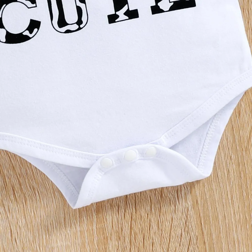 Three-piece Set Of Letter Print Bag Fart Romper Cow Print Flared Trousers Wholesale Baby Clothes