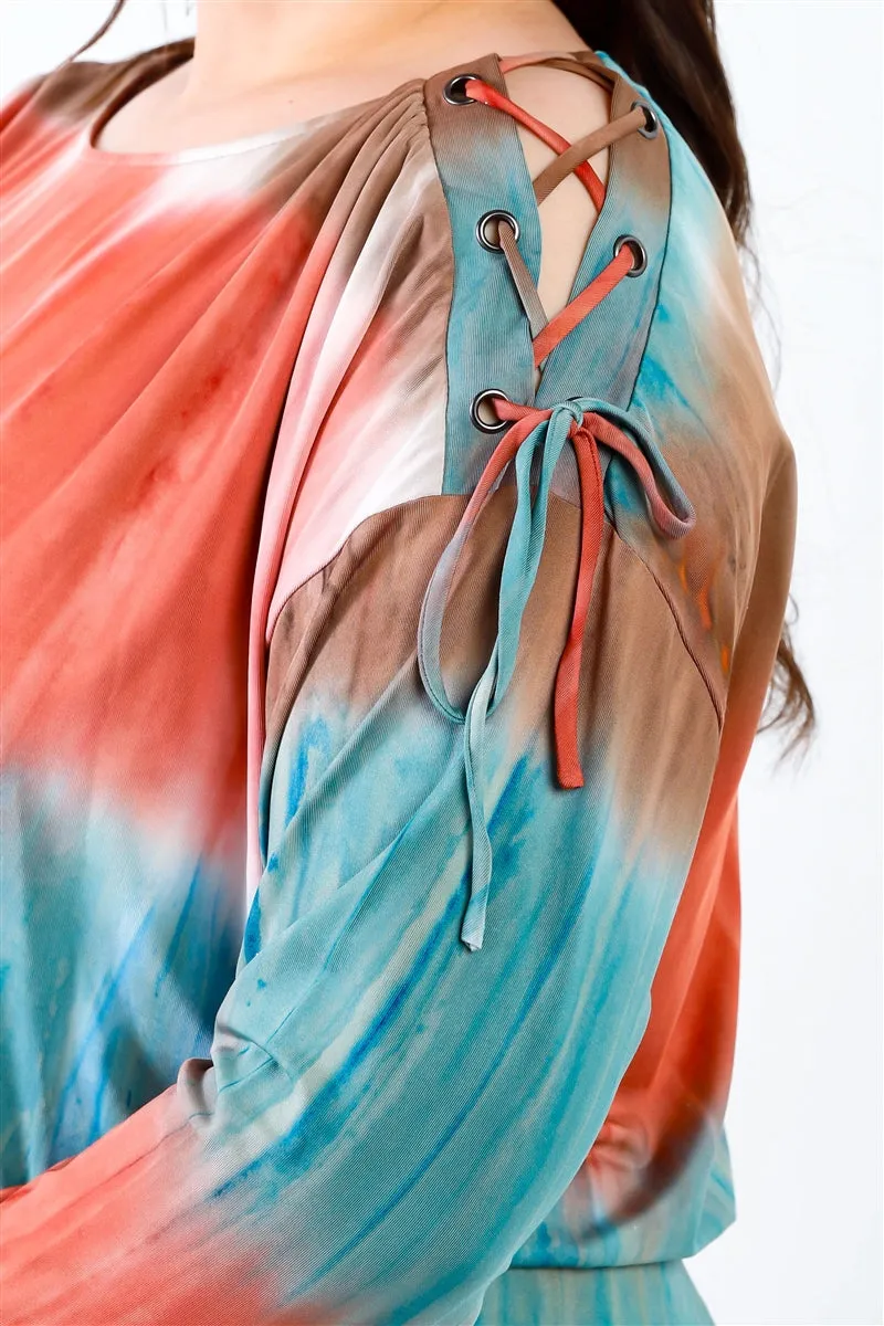 Tie-dye Lace Up Shoulder Details Back Wrap Cut-out Jumpsuit