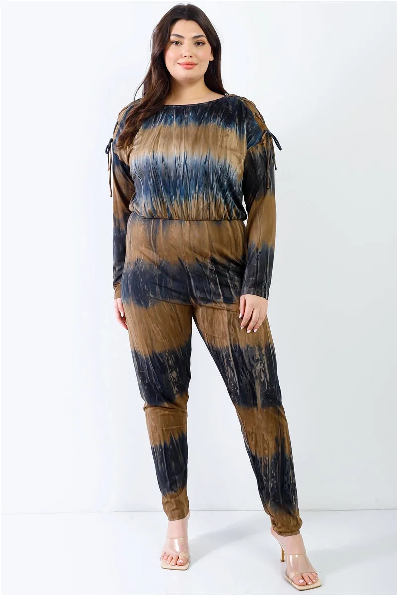 Tie-dye Lace Up Shoulder Details Back Wrap Cut-out Jumpsuit