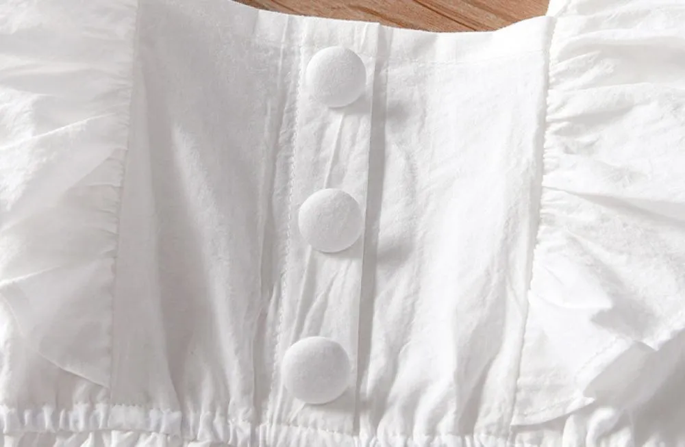 Toddler Girls Dress Summer Short Sleeve Ruffled White Skirt Wholesale Girls Dress