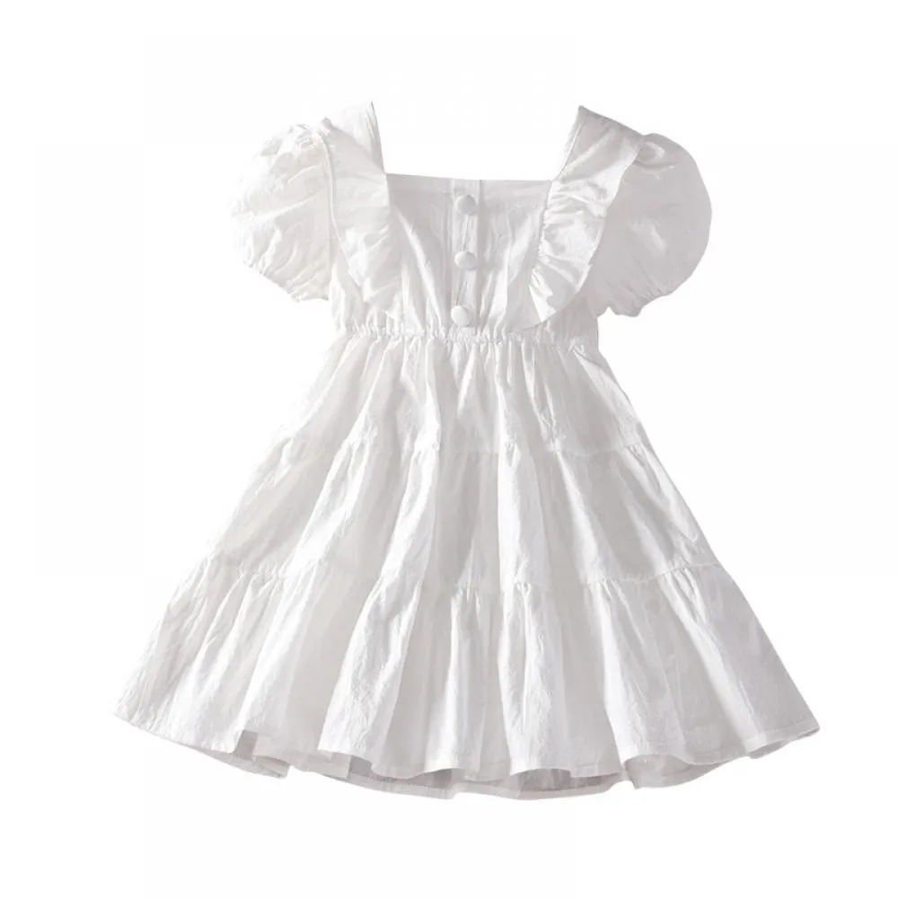 Toddler Girls Dress Summer Short Sleeve Ruffled White Skirt Wholesale Girls Dress