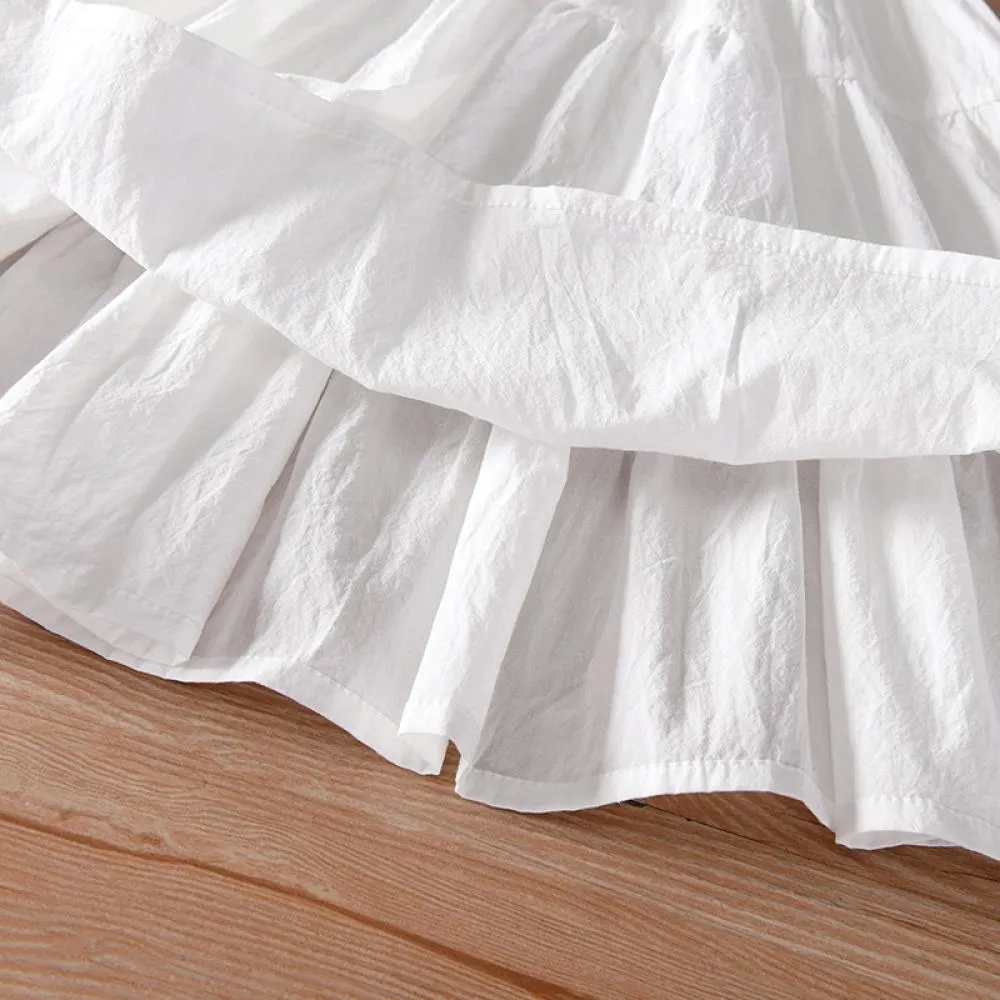 Toddler Girls Dress Summer Short Sleeve Ruffled White Skirt Wholesale Girls Dress