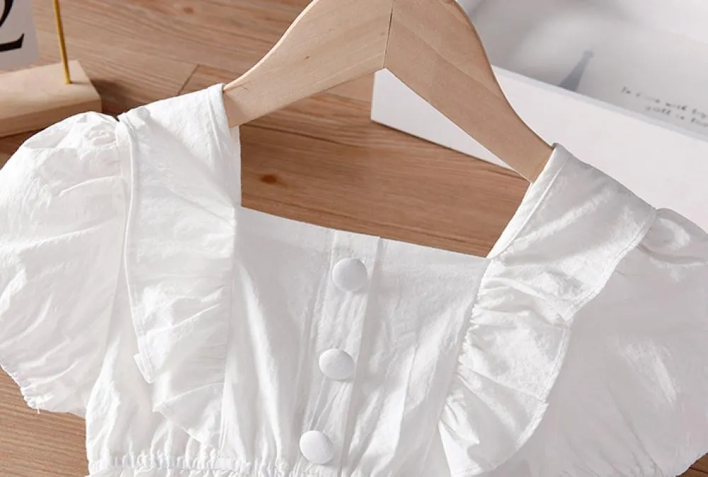 Toddler Girls Dress Summer Short Sleeve Ruffled White Skirt Wholesale Girls Dress