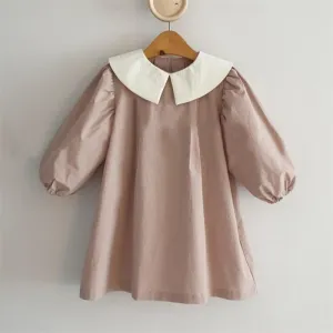 Toddler Girls Spring Dress Lapel Puff Sleeve Dress Wholesale Girl Dress