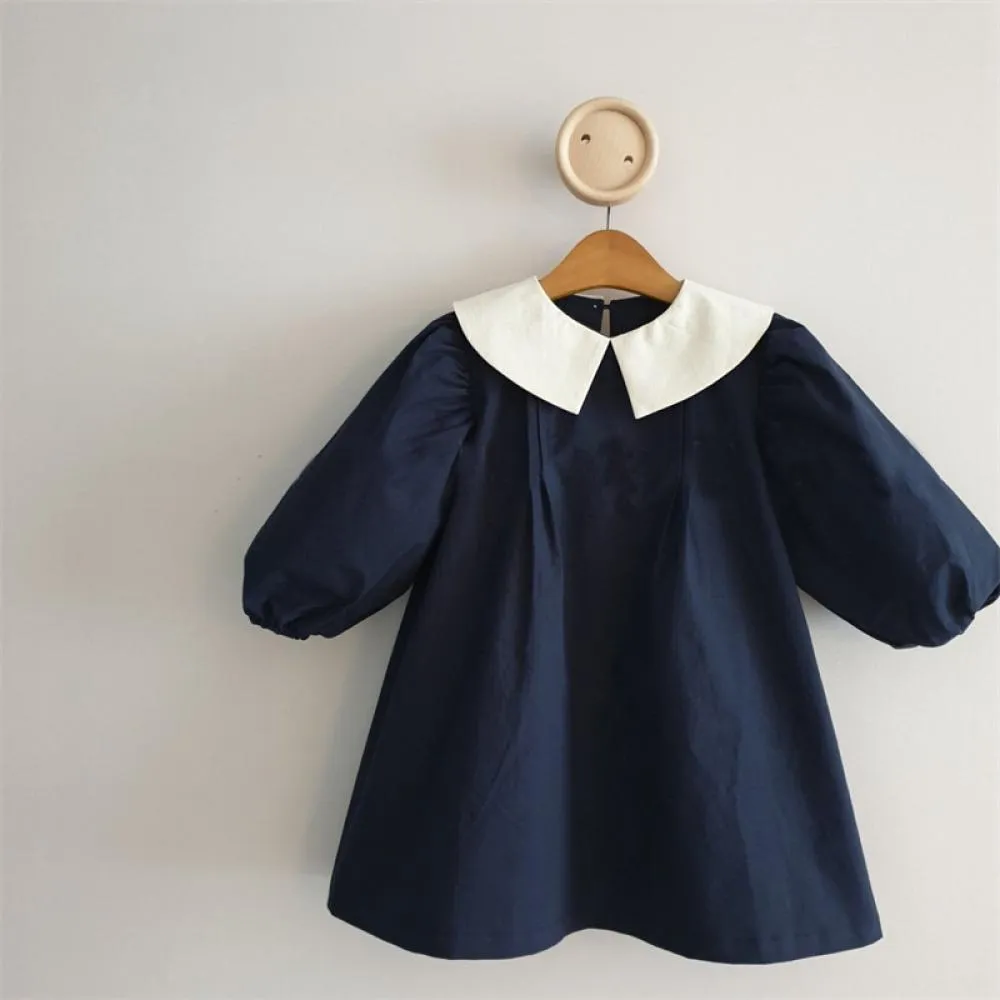 Toddler Girls Spring Dress Lapel Puff Sleeve Dress Wholesale Girl Dress