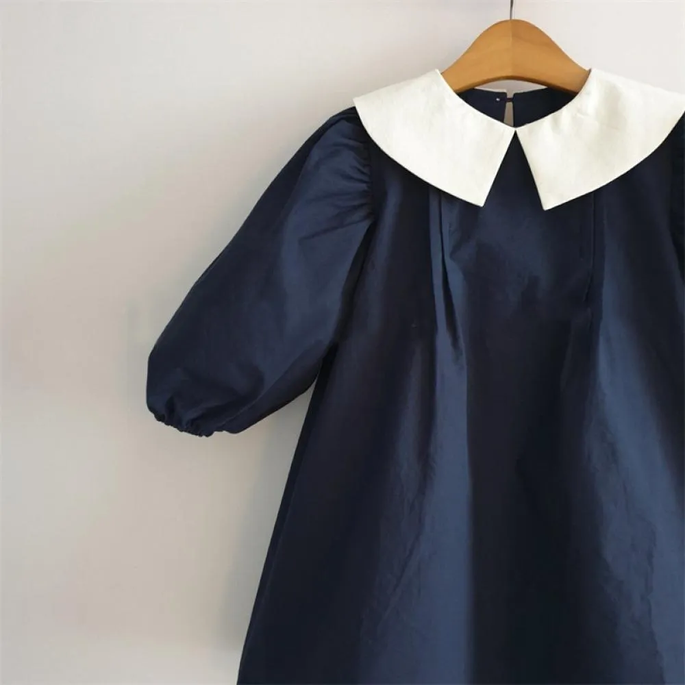 Toddler Girls Spring Dress Lapel Puff Sleeve Dress Wholesale Girl Dress