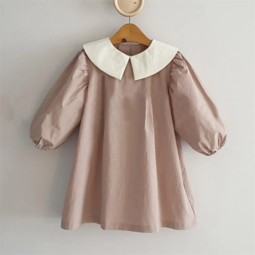 Toddler Girls Spring Dress Lapel Puff Sleeve Dress Wholesale Girl Dress
