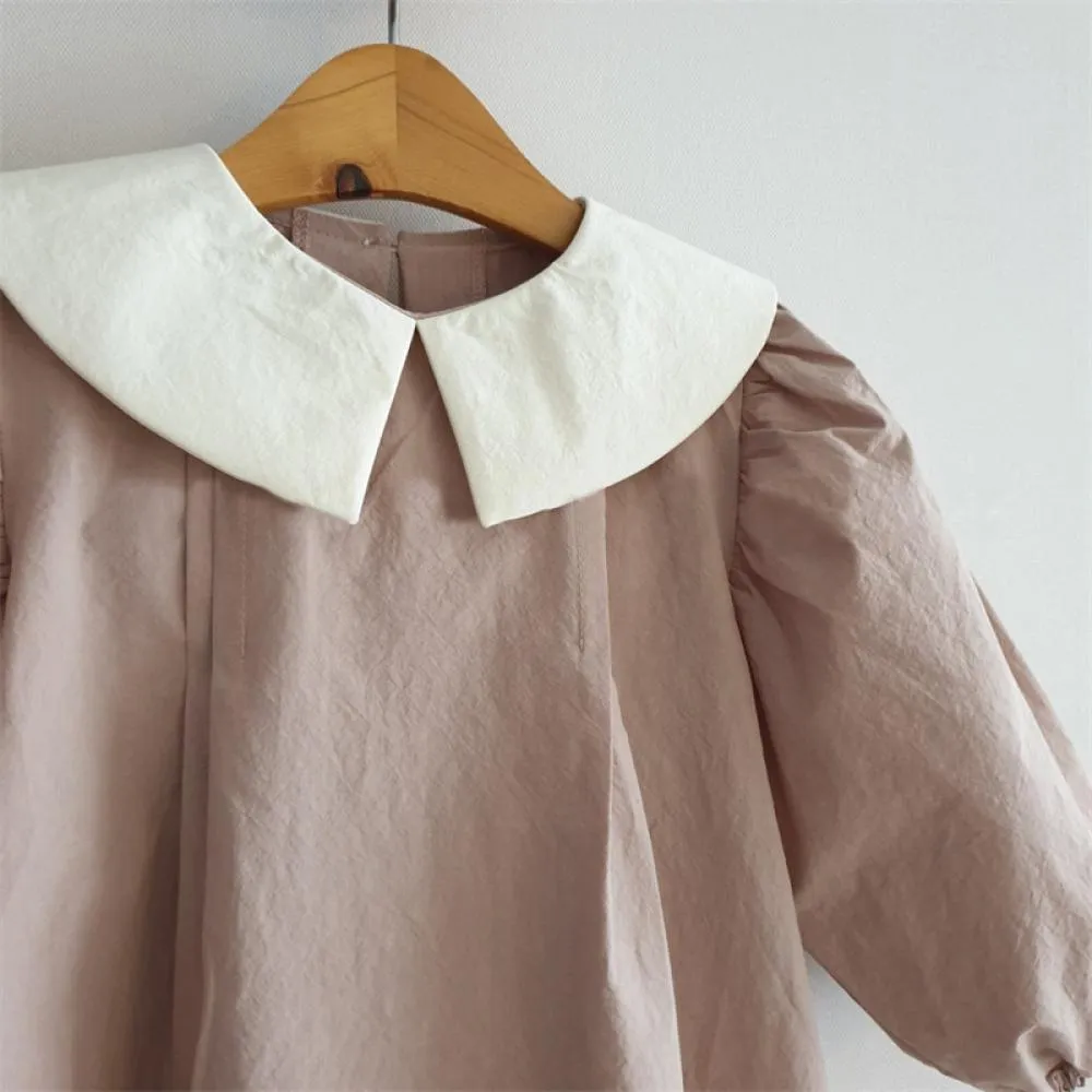 Toddler Girls Spring Dress Lapel Puff Sleeve Dress Wholesale Girl Dress