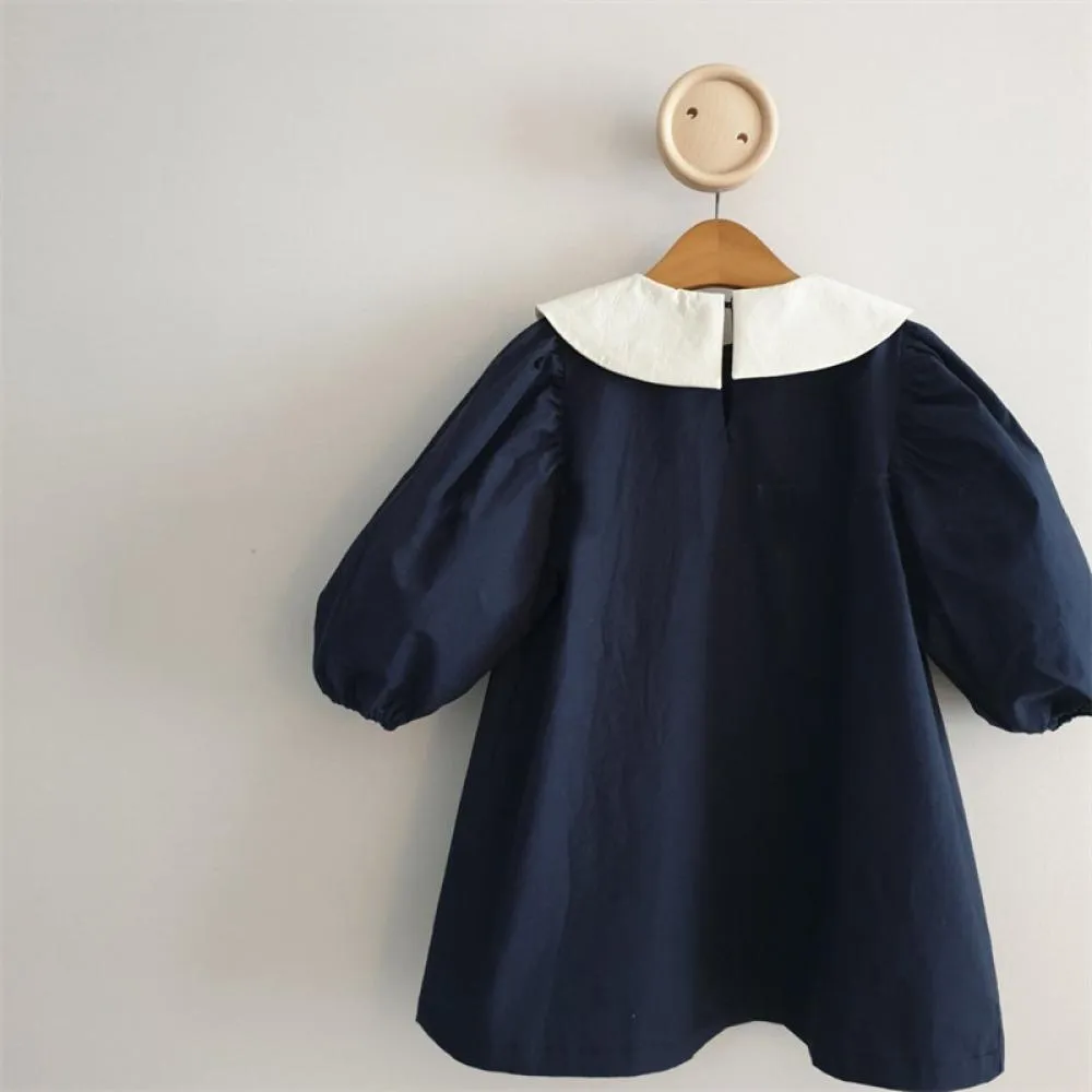 Toddler Girls Spring Dress Lapel Puff Sleeve Dress Wholesale Girl Dress