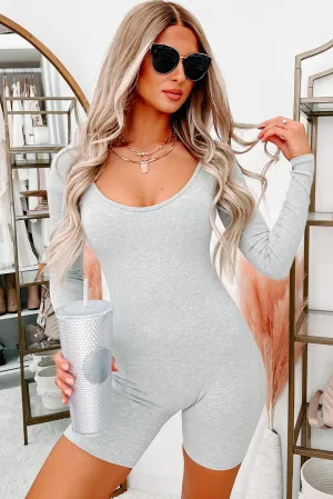 Trendy Girl Ribbed Long Sleeve Romper (Heather Grey)