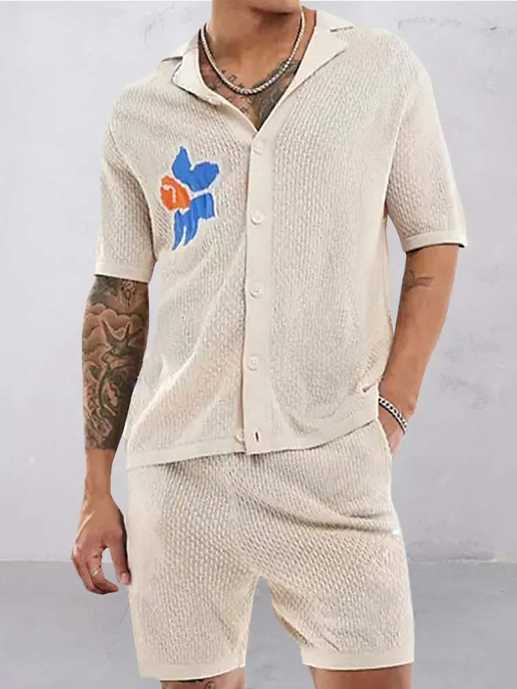Vibrant Jacquard Knit Shirt Set