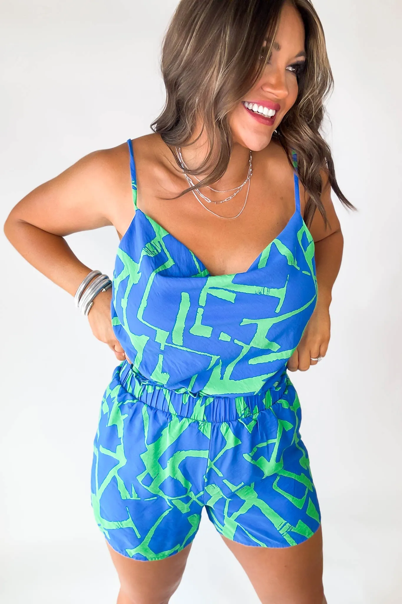 Vibrant Royal And Green Print Airflow Shorts