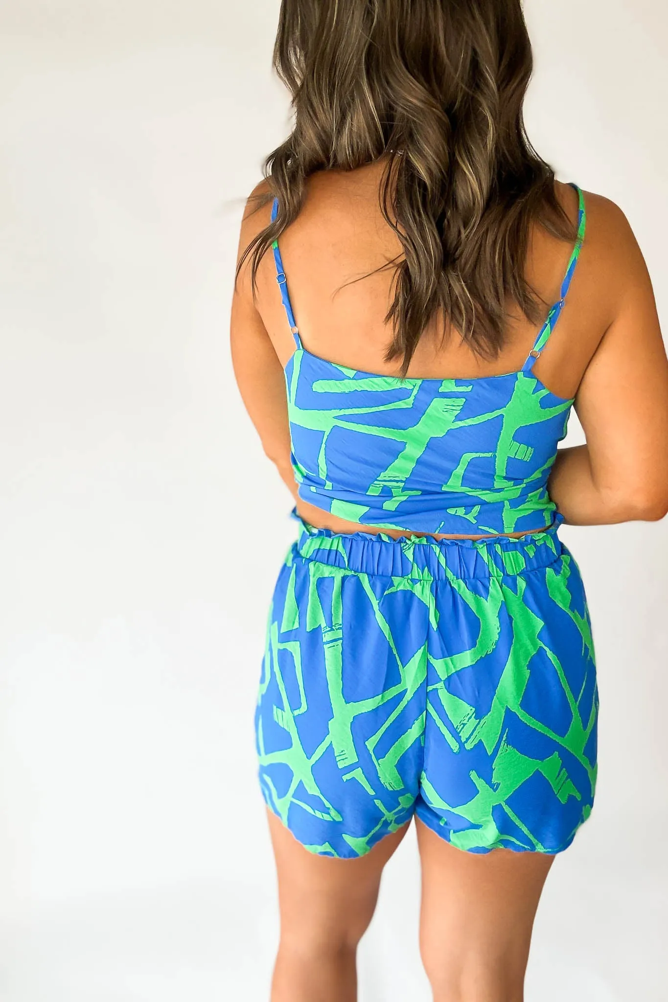 Vibrant Royal And Green Print Airflow Shorts