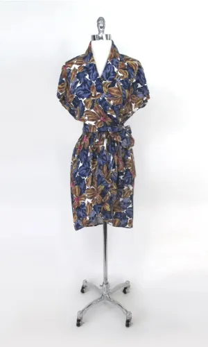 Vintage 80s Floral Sarong Style Tropical Dress M