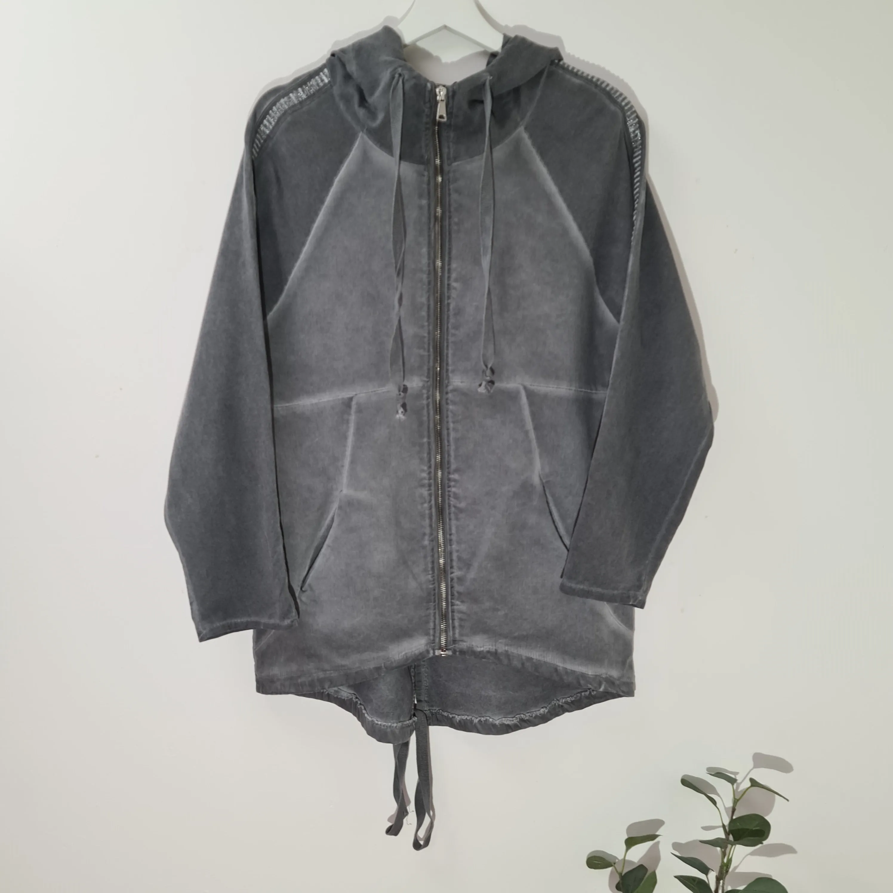 Vintage wash hoodie with drawstring & subtle metallic track trim