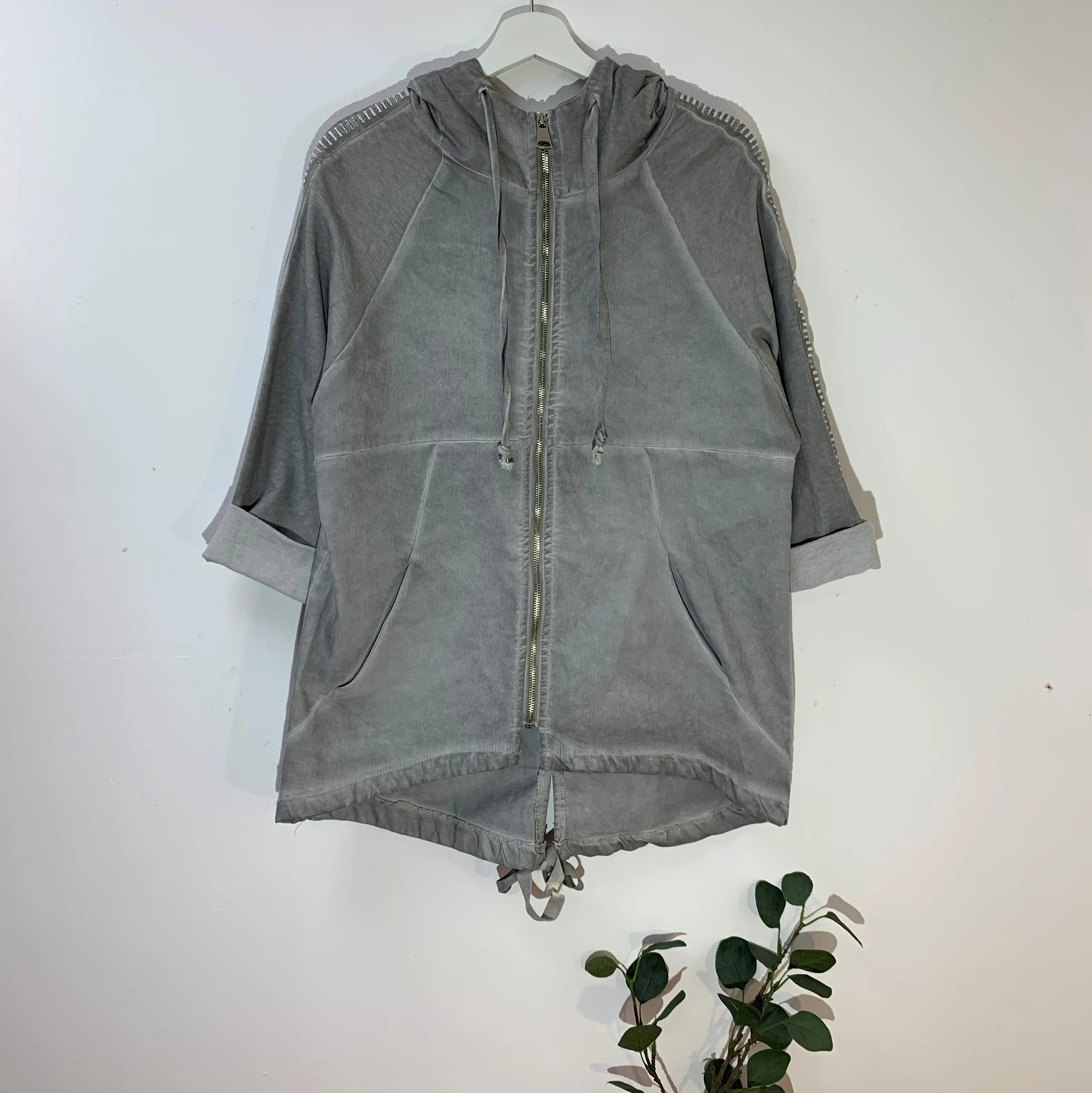 Vintage wash hoodie with drawstring & subtle metallic track trim