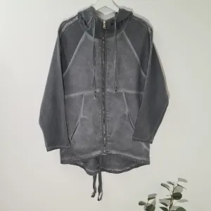 Vintage wash hoodie with drawstring & subtle metallic track trim