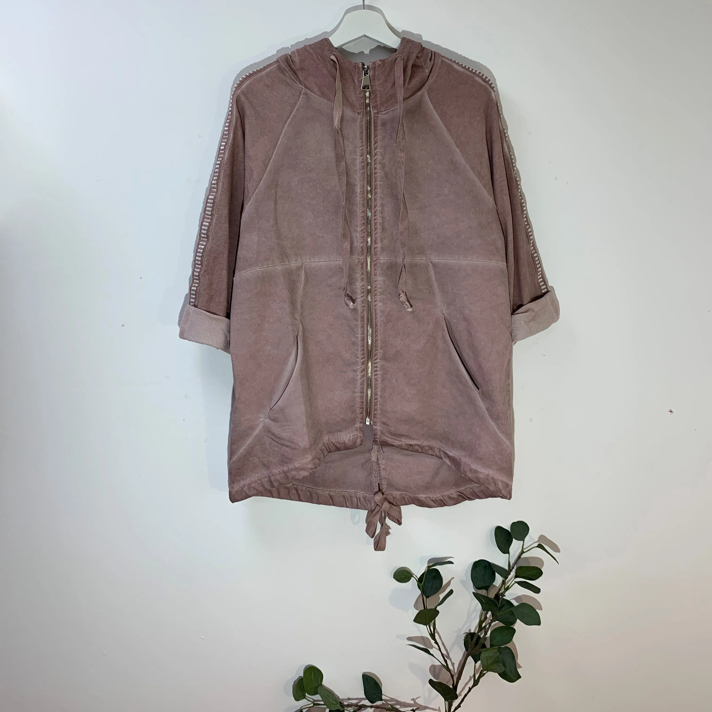 Vintage wash hoodie with drawstring & subtle metallic track trim