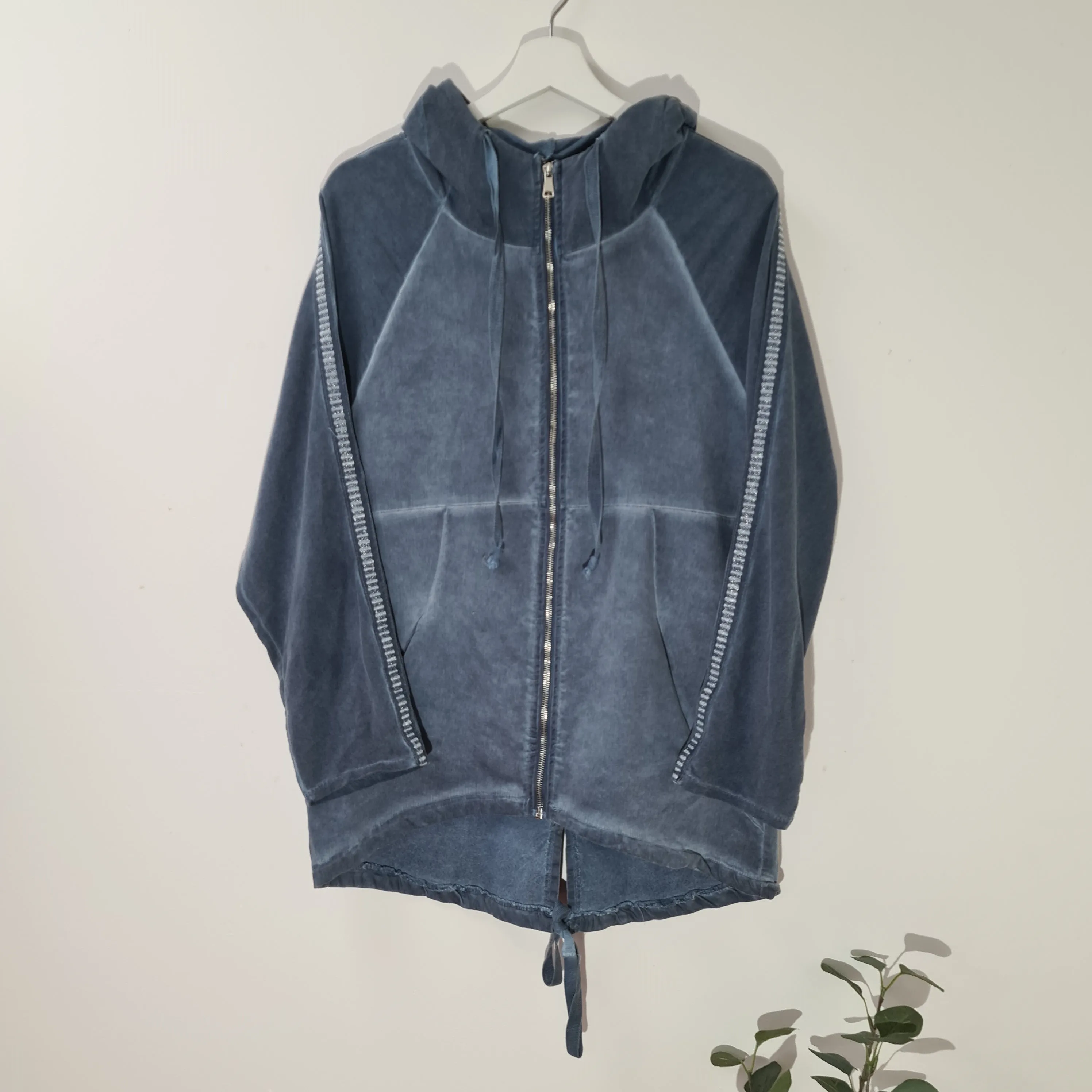 Vintage wash hoodie with drawstring & subtle metallic track trim