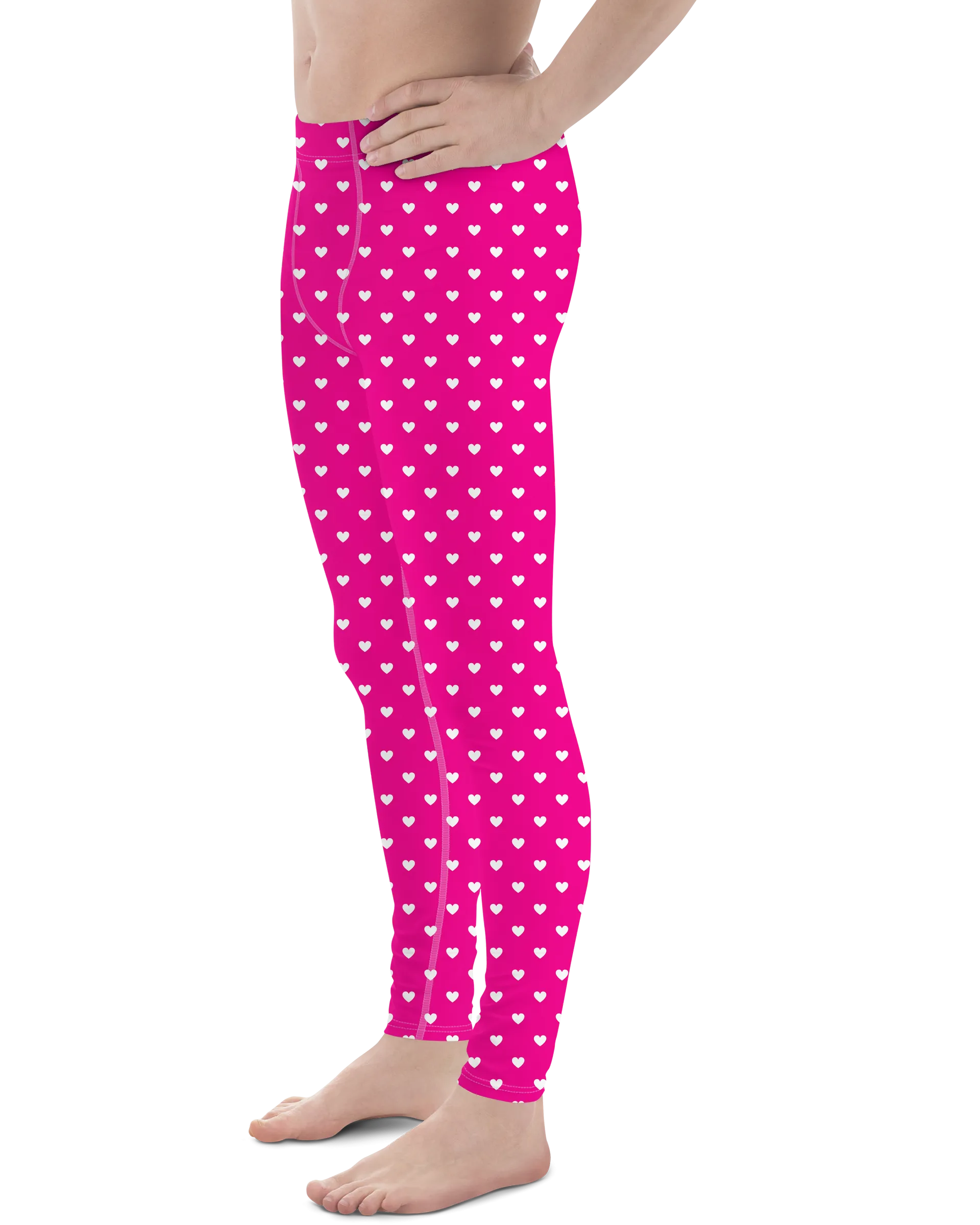 White Mini Hearts Pink Meggings