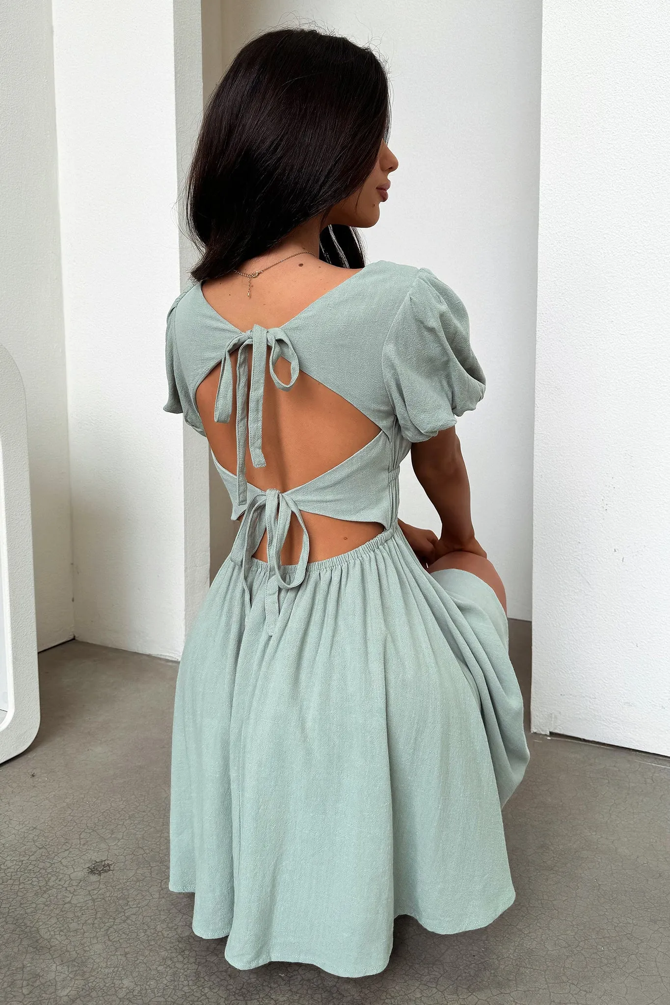 Whitney Square Neck Mini Dress - Sage