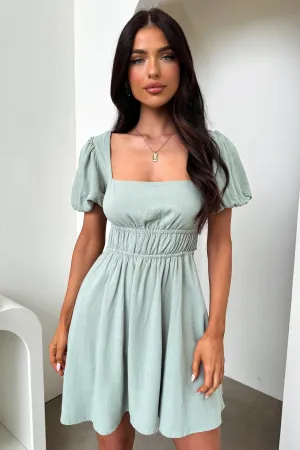 Whitney Square Neck Mini Dress - Sage
