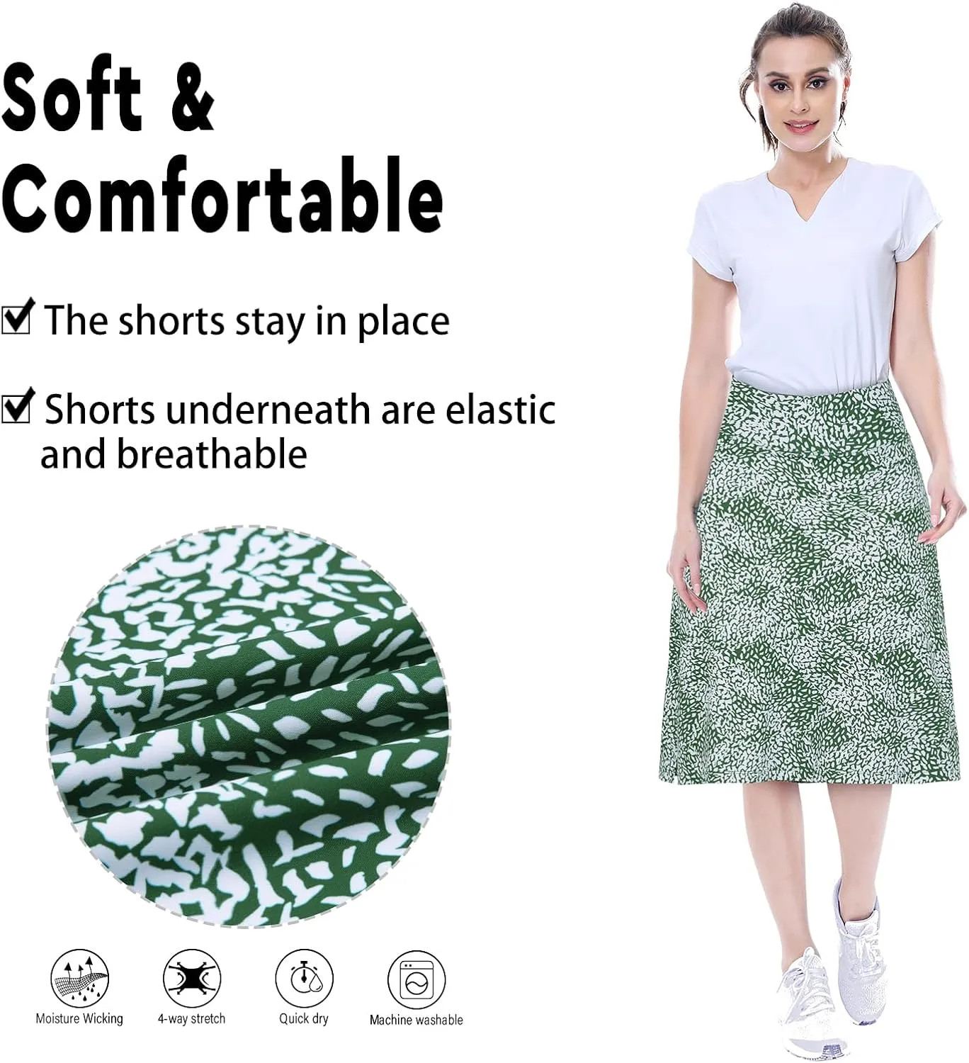 Women's Midi Length Skorts Skirts with 3 Pockets Modest Skirts Women's 24" Knee Length Skort
