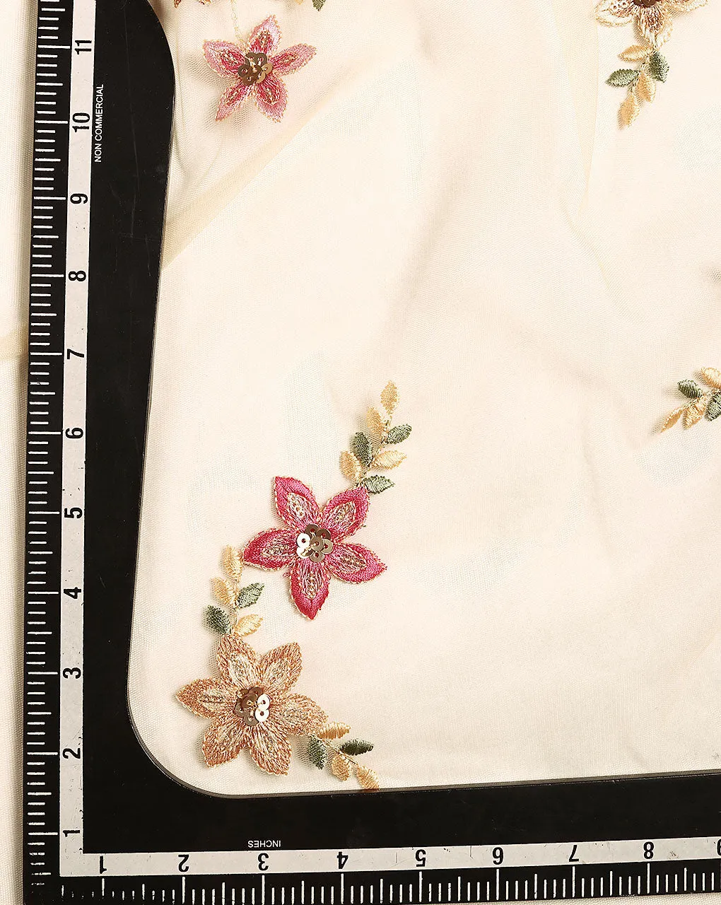 Yellow Embroidered Sequins Work Net Fabric