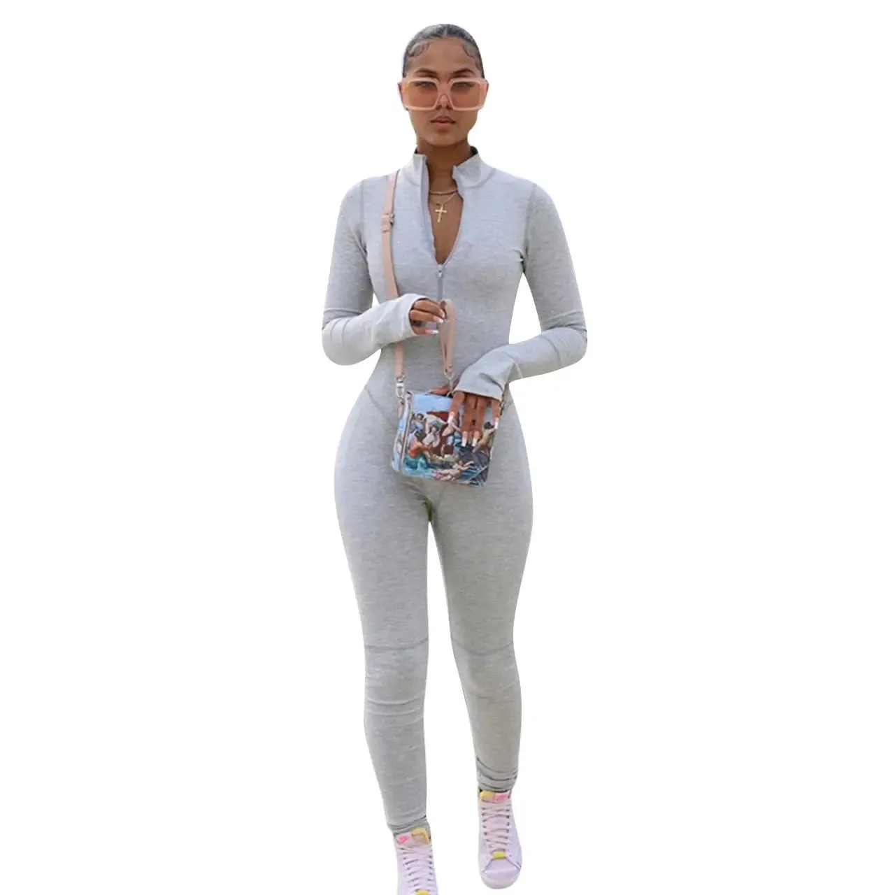 Zipper Long Sleeve Jumpsuit overalls