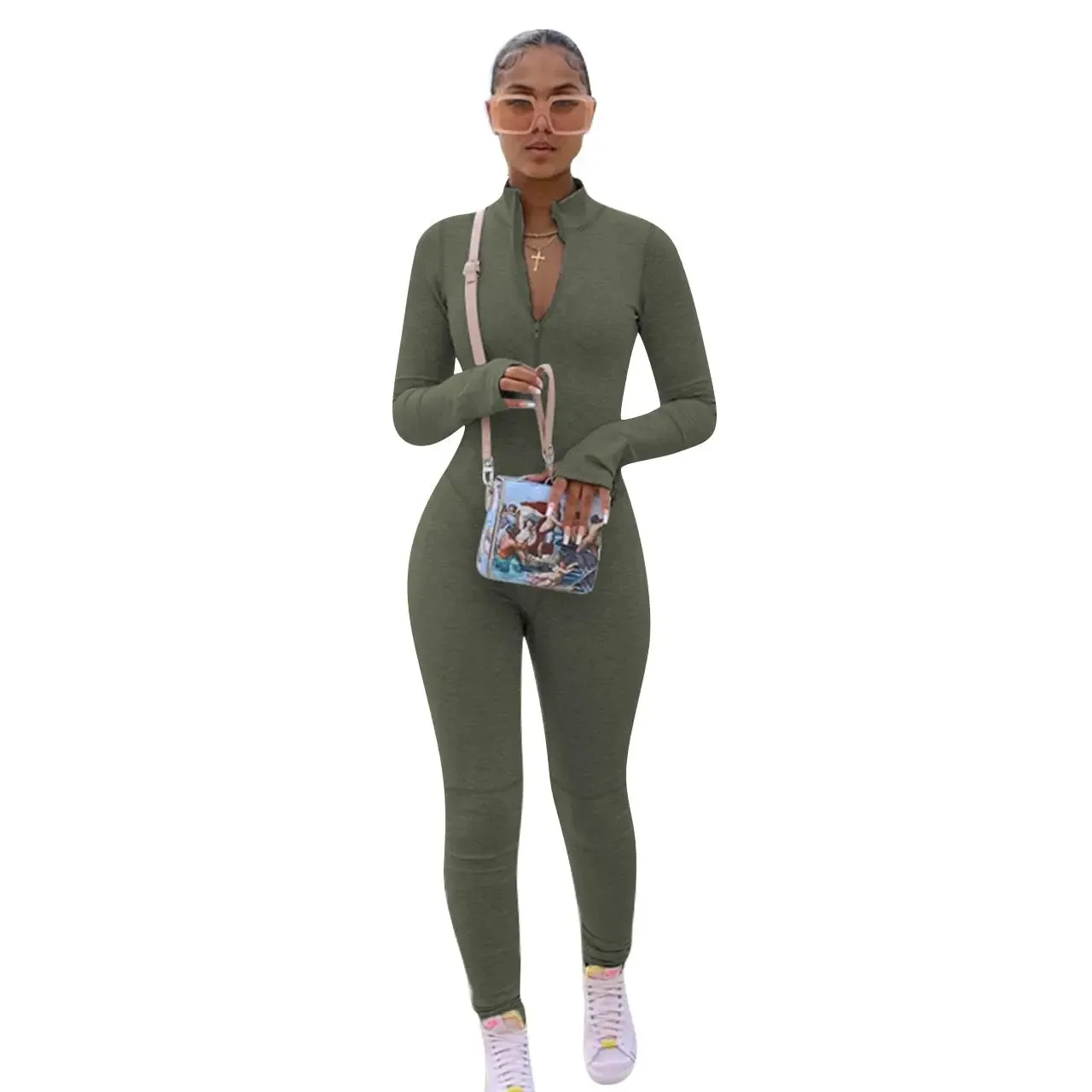 Zipper Long Sleeve Jumpsuit overalls