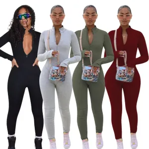 Zipper Long Sleeve Jumpsuit overalls