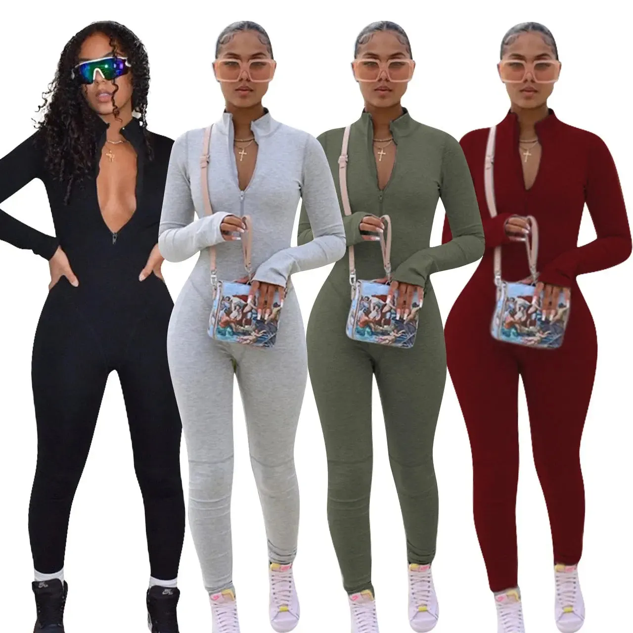 Zipper Long Sleeve Jumpsuit overalls