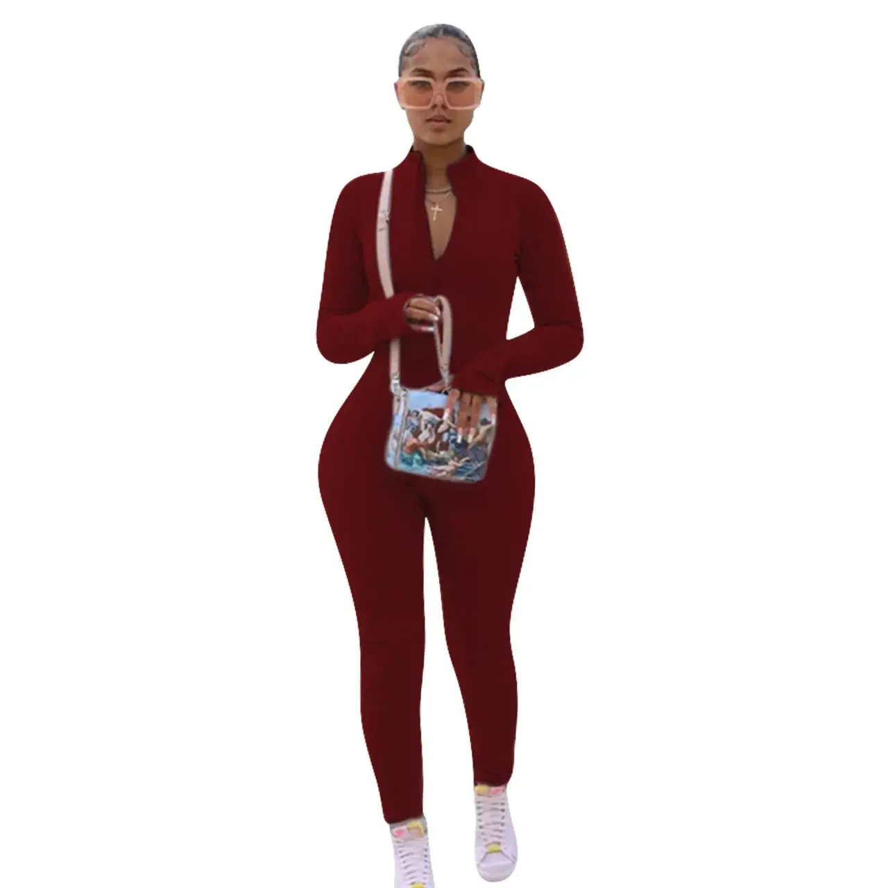 Zipper Long Sleeve Jumpsuit overalls